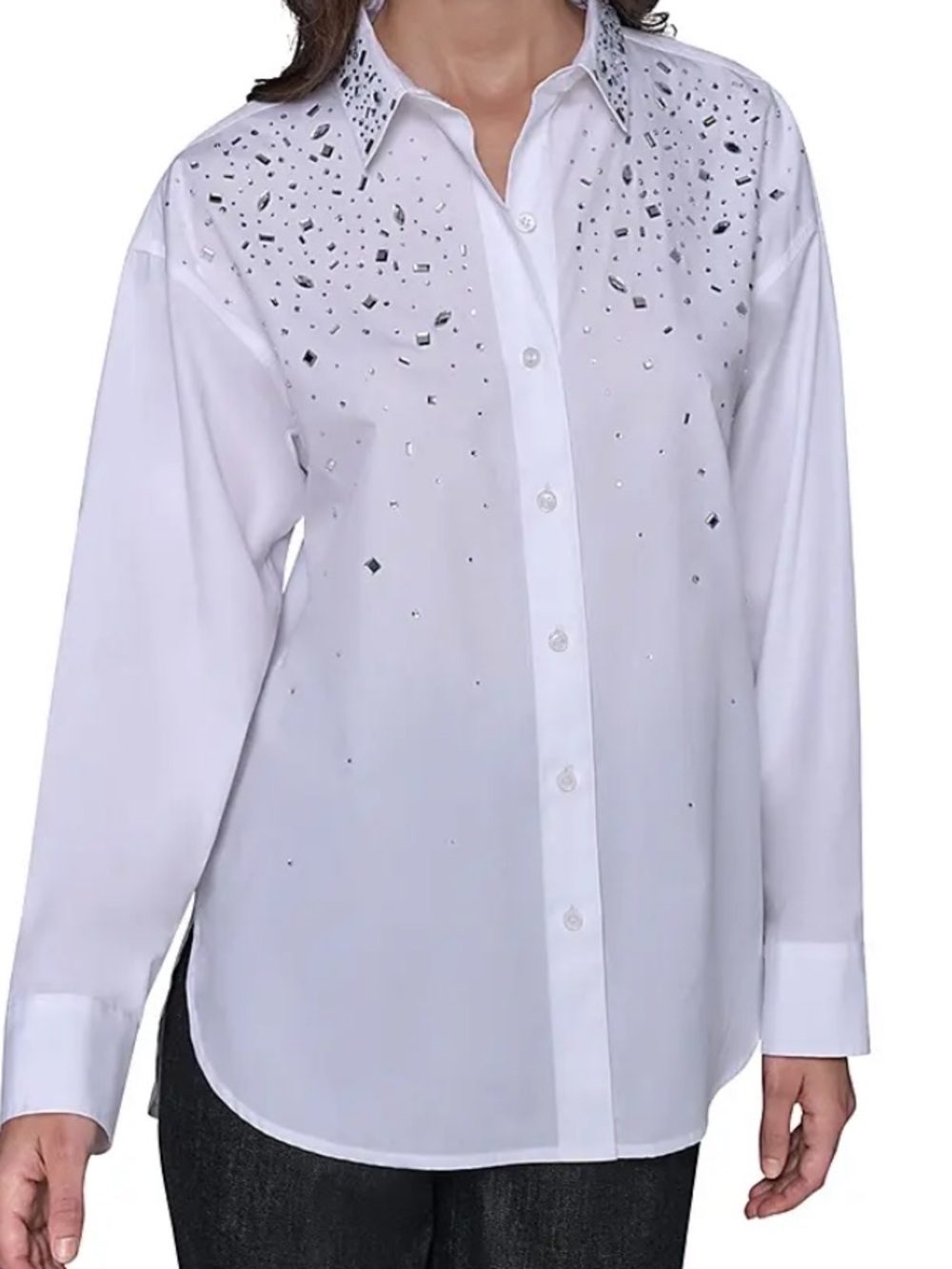 NWT Karl Lagerfel Paris White Embellished Poplin Blouse Size S